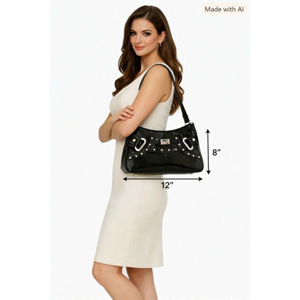 Beijo Bag Classic Shoulder Handbag Black Patent Leather Purse Women's Woman's